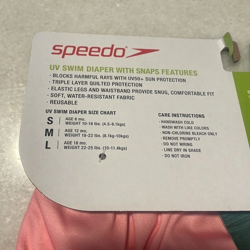 Speedo UV Swim reusable Pink water resistant Diaper with Snaps Feature new Sz M